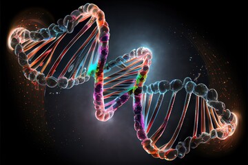 DNA molecular structure strand on black background. Generative AI