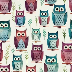 Fotobehang Seamless Watercolor Owls Pattern © Seamless Art