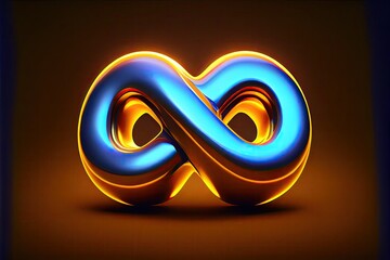 3d render of a glowing neon infinity sign symbol glittering golden. Generative AI