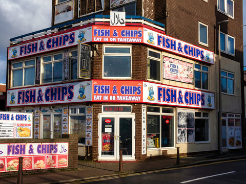 Fish and chip shop takeaway fast food outlet in Blackpool Lancashire