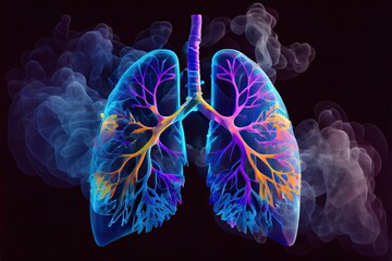 Inhale nicotin smoke human lungs by radiologist. Generative AI