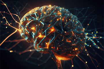 Human brain digital interconnected dots, artificial intelligence concept. Generative AI