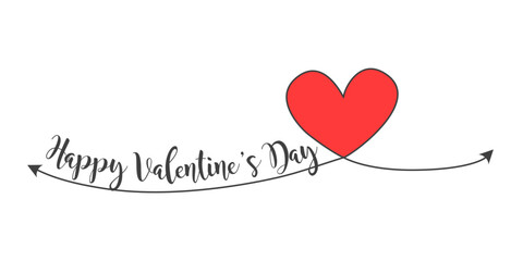 Happy Valentine's Day written on a solid line drawing of a red Heart vector