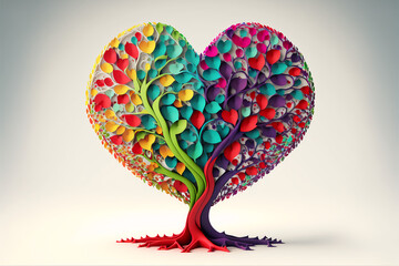 A heart shaped colorful tree Bright color. Illustration Graphic Design with Generative AI.