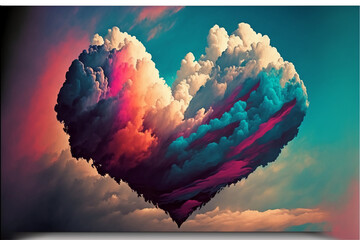 valentine day heart in the clouds form. Illustration graphic design with generative AI.