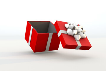 gift box floating with white ribbon. 3d render