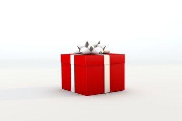 Simple red gift box and white ribbon. 3d render