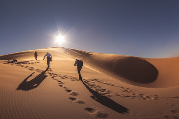 Fototapeta na wymiar Friends in the desert, sahara, travel, morocco