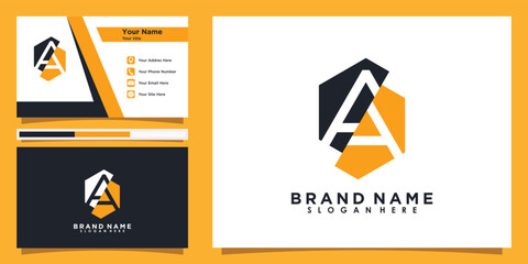 brand name logo design with letter a and id card