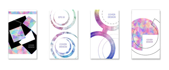 Cover design. Set of 4 covers. Imitation of crumpled paper. Unusual bright abstract background for magazine, book, splash, banner, vector. Imitation of crumpled paper
