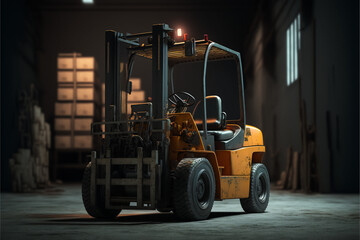 Forklift in warehouse. Generative ai