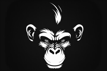 Monkey head logo 2d white and black. Generative AI content