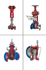 longitudinal and cross sections of small-sized shut-off gas valves on a white background