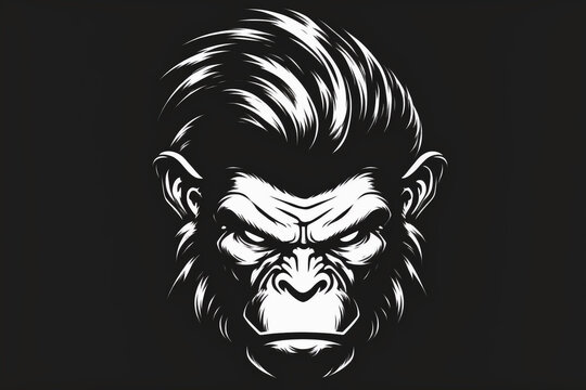 Monkey head logo 2d white and black. Generative AI content