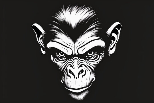 Monkey head logo 2d white and black. Generative AI content