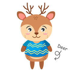 Reindeer cartoon characters with clothes . Vector .