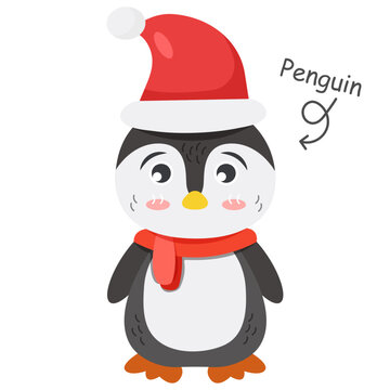 Penguin cartoon characters with clothes . Vector .