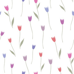 Seamless pattern with tulips. Spring floral texture. Vector illustration on white background. It can be used for wallpapers, wrapping, cards, patterns for clothes and other.