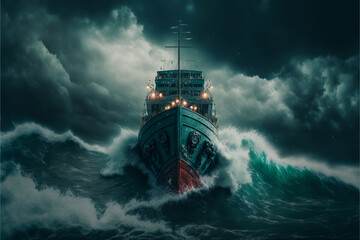 Ship storm ocean. Generative ai