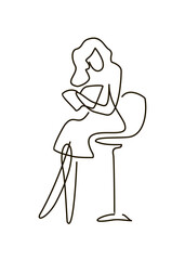 Poetry. Girl read book. World Poetry Day one line drawing. Education and development. Literature library.