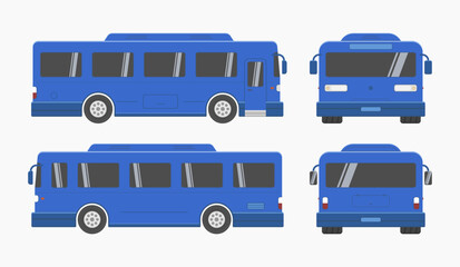 blue city auto bus front side view vector flat illustration