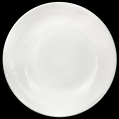 Ceramic White Porcelain Soup Plate Isolated on Black Background - Top View
