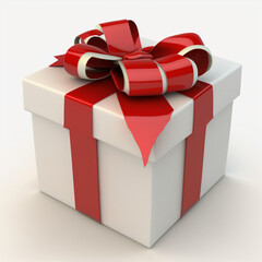 Gift box with bow in red color for gifts on Christmas, birthday or valentine's day, gift box in white color and white background