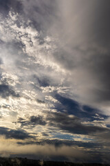 Obraz premium Dramatic sunset in the Sky through cumulus storm clouds, Timelapse. Awesome epic landscape. Amazing vibrant colors, in Brazil
