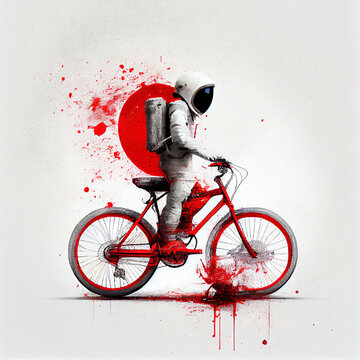 astronaut with red bicycle, banksy style, created with generative ai