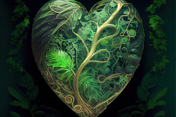 Heart with ornament. AI generated art illustration.