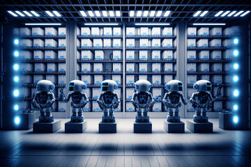 Robots working, smart warehouse, future, Generative ai	