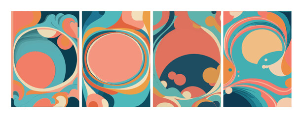 Obraz premium Set of backgrounds psychedelic style, stains, flowers, waves