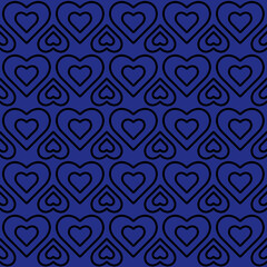 Obraz premium Endless seamless pattern of hearts. Black vector hearts Blue background. For wrapping paper cloth print. Vector illustration Textile Fabric design. Pattern with hearts. Linear Heart Stylish design