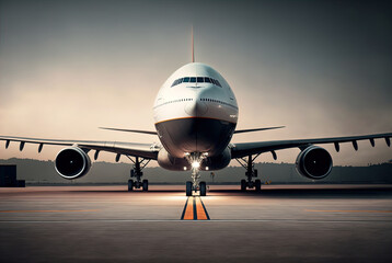Fototapeta na wymiar Plane taxiing on the runway. Made with Generative AI. 