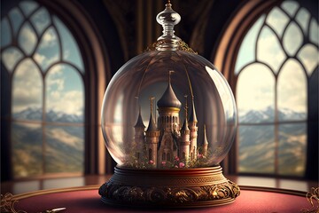 fairy tale castle background empty glass. Generative Ai