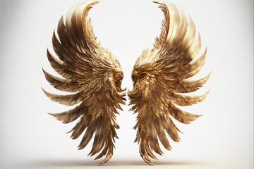 gilded angel wings on a white background gold feathers. Generative Ai