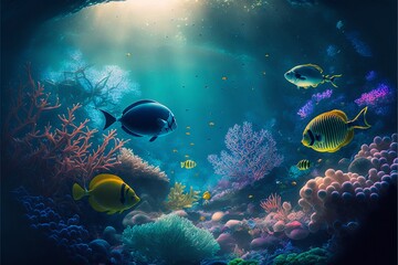Fototapeta na wymiar under water ocean background landscape. Generative Ai