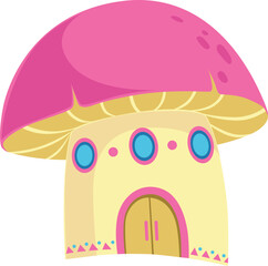 Garden gnome house in magic mushroom. Cartoon fairytale