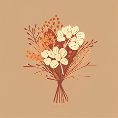 Simple icons of spring flowers. Bouquet of Dried Florals for Valentine's day isolated background