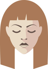 Girl faces flat illustrations. PNG with transparent background.