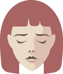 Girl faces flat illustrations. PNG with transparent background.