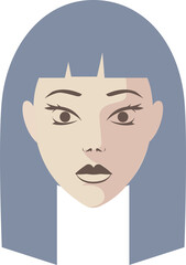 Girl faces flat illustrations. PNG with transparent background.
