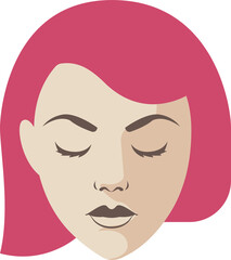 Girl faces flat illustrations. PNG with transparent background.