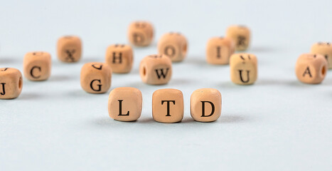 LTD written on a wooden cube , business concept