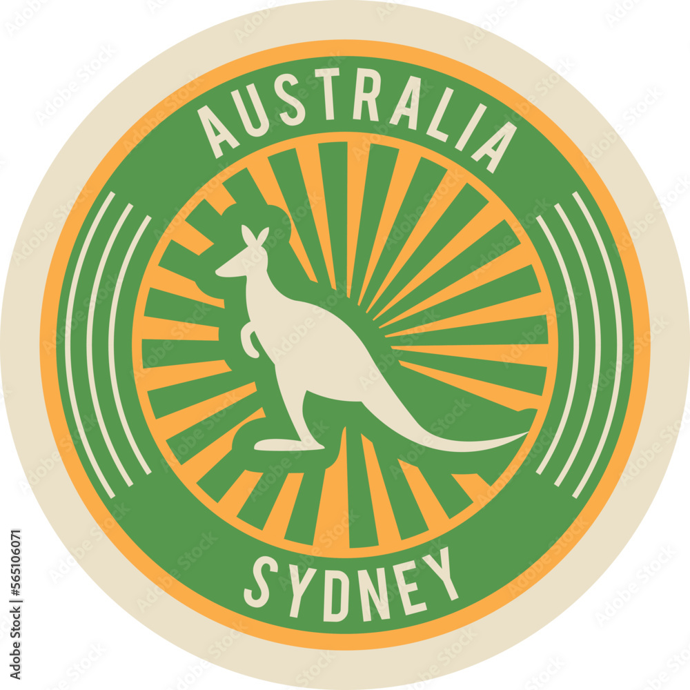 Wall mural Australia retro travel label. Round postal stamp