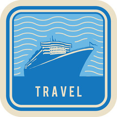Marine travel sticker. Retro paper label with cruise ship