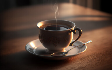 Fototapeta premium A cup of coffee on the table. Generative AI