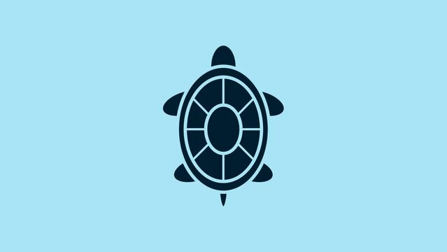 Blue Turtle icon isolated on blue background. 4K Video motion graphic animation