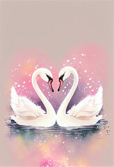 Watercolor two swans on the lake, AI Generated