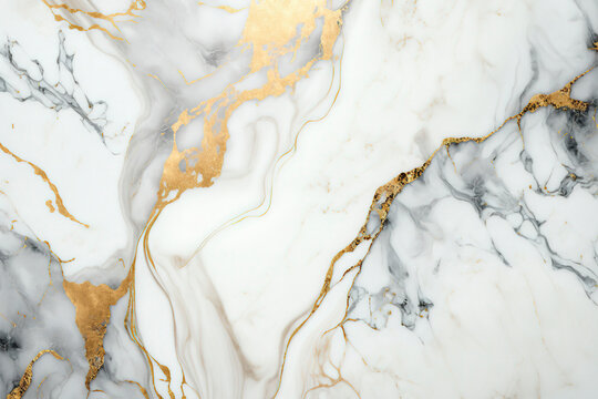 Fototapeta Luxury white and gold marble wallpaper. AI 